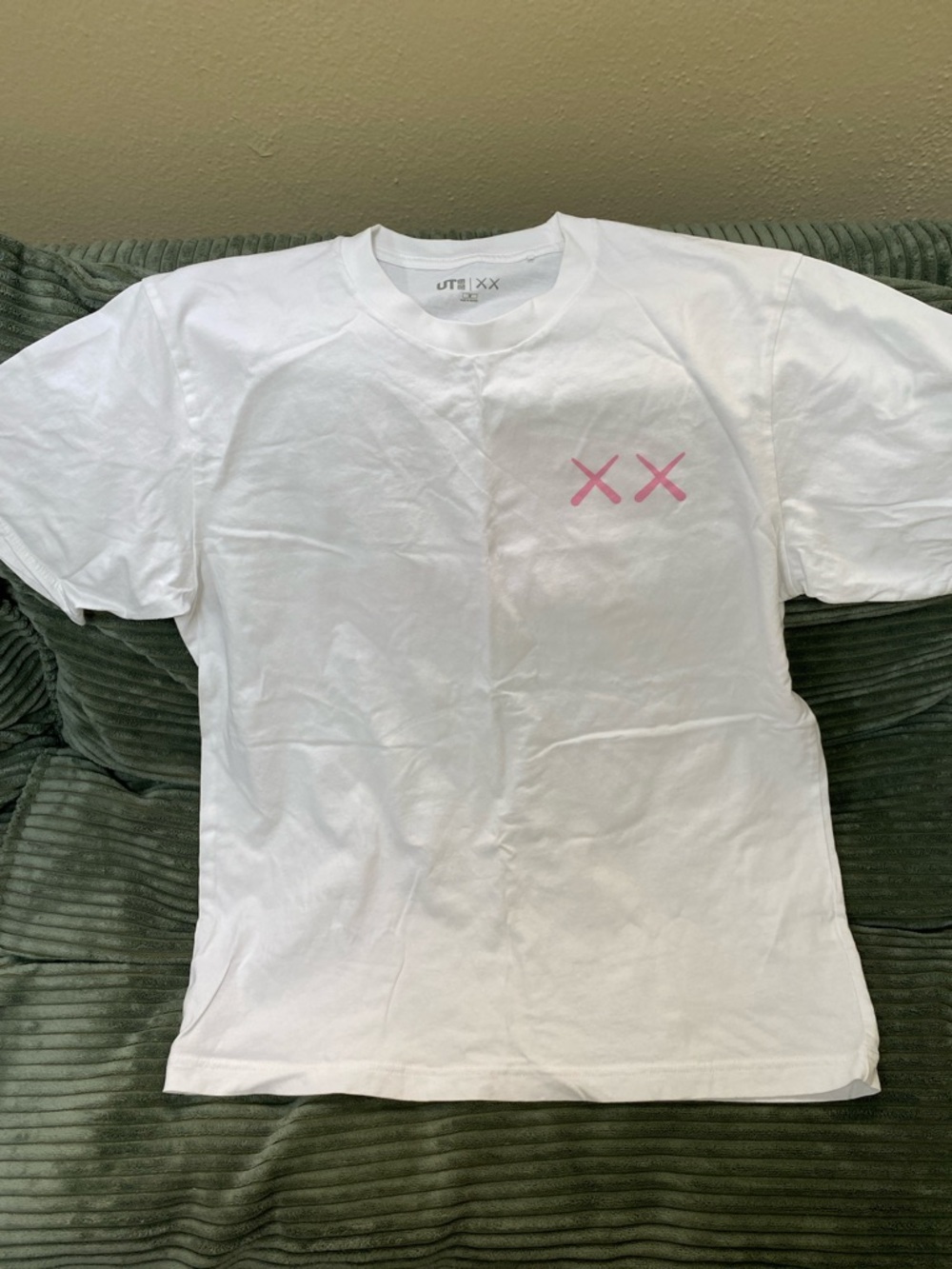Uniqlo x KAWS White Short Sleeve Tee with Pink XX Chest Graphic